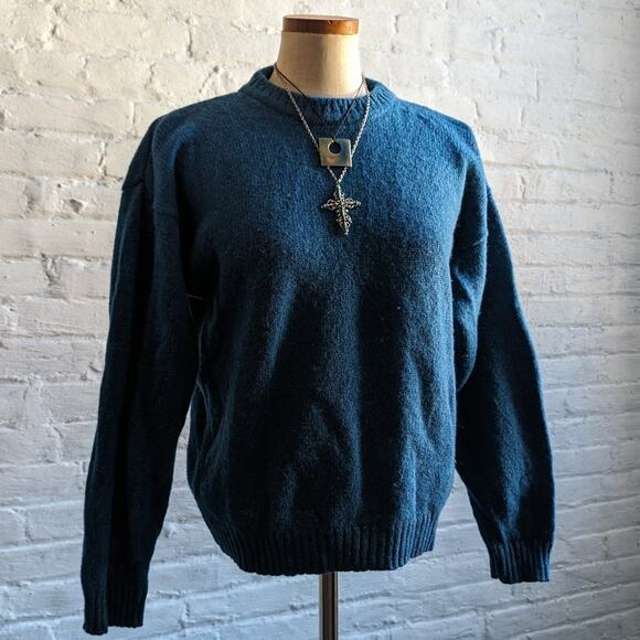 Vintage Woolrich Chunky Knit Wool Grandpa Sweater Teal Fuzzy Minimalist Western - Picture 6 of 9